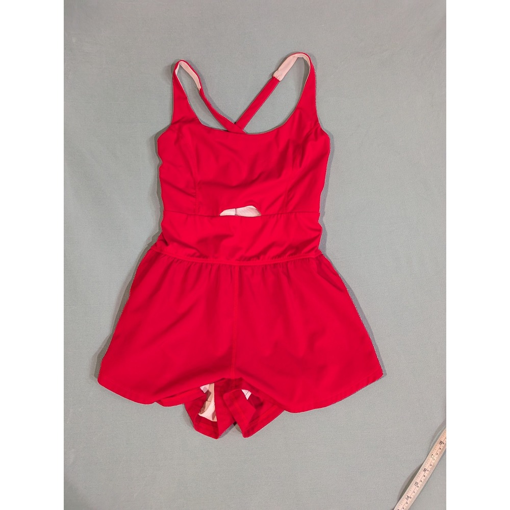 Red Active Skort Romper Cross Back Cutout Athletic Dress FP Inspired Unbranded